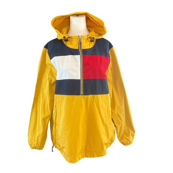 Tommy Hilfiger Colorblock Half-Zip Windbreaker Jacket Yellow Red Navy White - Picture 2 of 11
